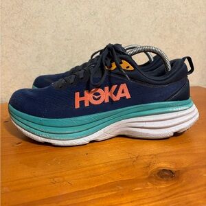 Hoka One One Bondi 8 Navy and Turquoise Athletic Shoes Men’s size 9.5